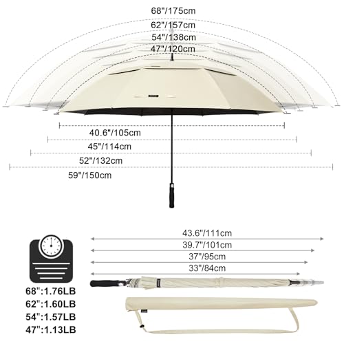 G4Free 47/54/62/68 Inch UV Protection Golf Umbrella Oversized Sun Umbrella | UPF 50+, Auto Open, Vented Double Canopy, Extra Large Coverage, Heavy Duty, Windproof Stick Umbrella - color: Ivory/Black, size: 47 inch