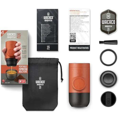 WACACO Minipresso GR2, Portable Espresso Maker Compatible Ground Coffee, Espresso Machine 18 Bar Manually Operated (Copper Clay) - color: Copper Clay