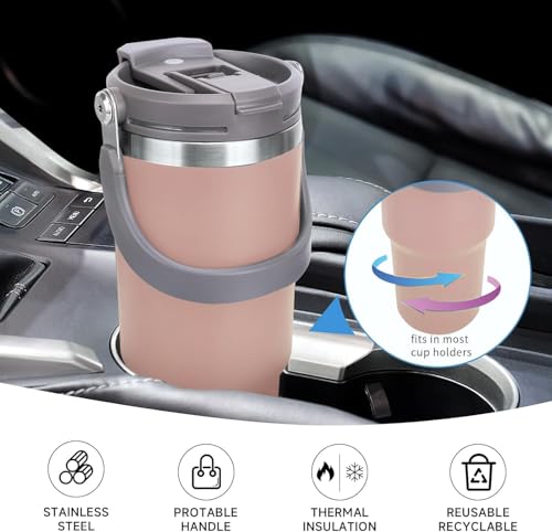 TYESO Tumbler with Handle,Tumbler with Straw, Vacuum Insulated Water Bottle,Double Wall Stainless Steel Coffee Cup Travel Mug Leak Proof Flip (Pink, 30 oz)