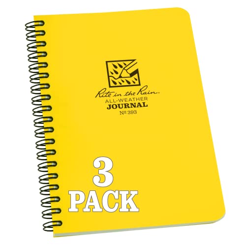 Rite in the Rain Weatherproof Side Spiral Notebook, 4.625" x 7", Yellow Cover, Journal Pattern, 3 Pack (No. 393L3) - color: Yellow, size: 3 Pack, style: Journal