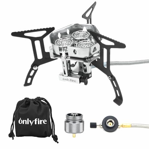 ONLYFIRE OUTDOOR LIVING Portable Camping Stove with 1LB Propane Gas Adapter | Backpacking Stove Piezo Ignition, Mini Camp Stoves with Carry Bag for Outdoor Cooking Picnic Hiking Emergency, 6800W, GS334 - color: Black 6800W