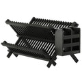 HBlife Dish Rack, Bamboo Folding 2-Tier Collapsible Drainer Dish Drying Rack with Utensils Flatware Holder Set (Dish Rack with Utensil Holder) - color: Bamboo-black-2 Tiers