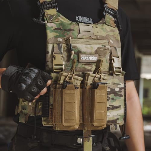 EXCELLENT ELITE SPANKER Tactical Open-Top Single/Double/Triple Molle Mag Pouch for Pistol Mag Pouch Tactical Bag Accessories Holder - color: Double-Coyote Brown