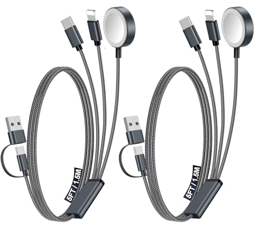 2Pack Travel Essentials for Apple Watch Charger,3-in-2 Multi Charging Cable | Cruise Vacation Camping Essentials for iPhone Charger,Type C/Lightning for iWatch,iPhone 17-12,Xbox Series X&S-5FT Black - color: Black, size: 2Pack-5 FT