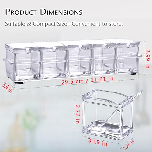 V·RESOURCING Clear Seasoning Box, 5 Pieces Clear Seasoning Storage Container for Spice Salt Sugar Cruet,Condiment Jars with Spoons - color: White & 5 Boxes, size: 5 Boxes