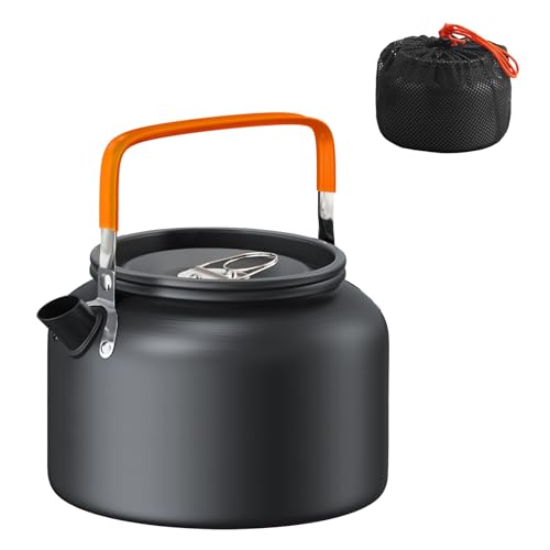 FUNYKICH 1.8L Camping Kettle with Carry Bag, Portable Stovetop Tea Kettle Fast Heating Boiling Hot Water for Open Fire, Lightweight Coffee Pot with Anti-Scald Handle for Outdoor Hiking Picnic Travel - size: 1.9 Quarts