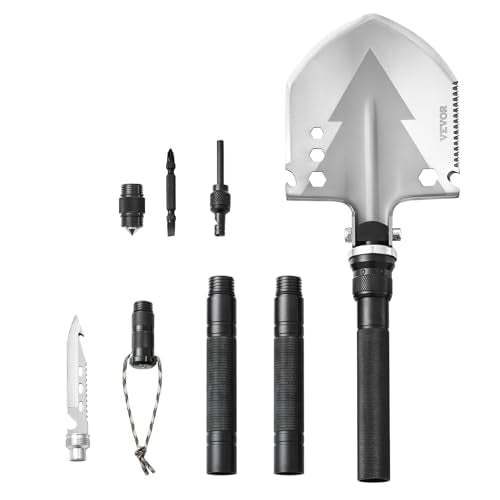 VEVOR Survival Shovel, 11 in 1 Camping Shovel Folding Multitool Kit, Portable and Compact, Stainless Steel, Multifunction for Off-Roading, Camping, Hiking, Outdoor, Survivalist and Emergency - size: 11 in 1