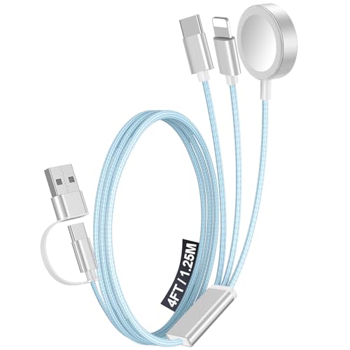 1Pack Travel Essentials for Apple Watch Charger,3-in-2 Multi Charging Cable | Cruise Vacation Camping Essentials for iPhone Charger,Type C/Lightning for iWatch,iPhone 17-12,Xbox Series X&S-4FT Blue - color: Blue, size: 1Pack-4FT