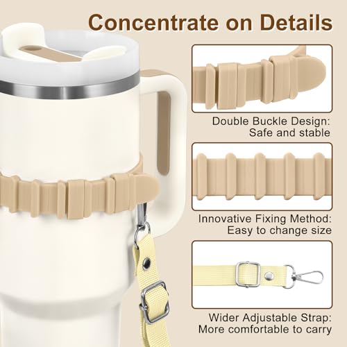 Water Bottle Holder with Strap for Stanley Cup Accessories,Adjustable Shoulder Strap Compatible with Stanley Tumbler,Owala,Hydroflask, YETI and More - color: Khaki
