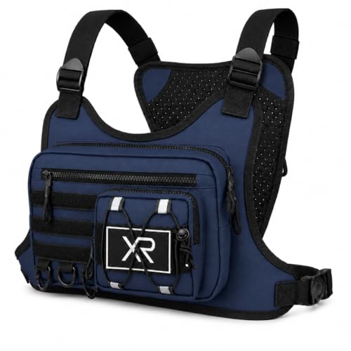 Tactical Chest Bag with MOLLE Pouches- Adjustable Outdoor Sport Chest Rig w/Holstert for Running, Hiking, Cycling & Training (Navy) - color: Navy