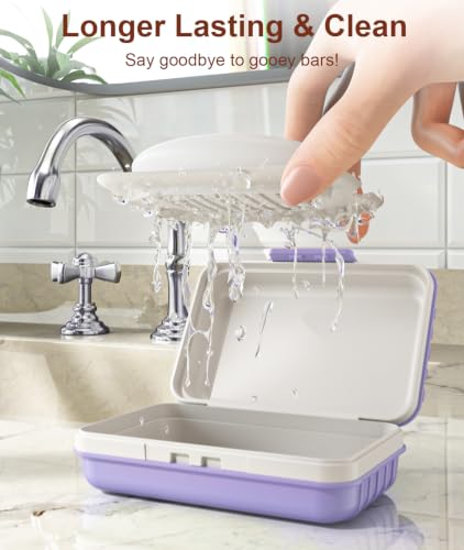 Quatish Leakproof Bar Soap Holder Dish with Lid for Shower, Portable Travel Soap Case Box for Gym, Camping, Hiking, Outdoor Use, Travel Size Toiletries Essentials, Keeps Soap Dry, Purple - color: Purple