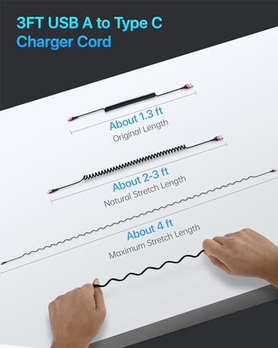 USB A to USB C Cable for Car, 2Pack 3FT Coiled USB C Cable Fast Charging | USB Type C Charging Cord Compatible with iPhone 17/16/15 Pro Max/Samsung Galaxy S20 S10 and More USB C Devices-Rose Red - color: Rose Red, size: 3FT, style: USB A to USB C