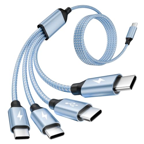 USBC to USBC Cable, 4 in 1 USB C Multi Charging Cable for Multiple Devices | 5FT Charger Cord Type C for iP 17/16/15, Pad,Galaxy S24/23, Power Bank, Tablets, Ideal for Travel, Cruises and Daily Use - color: White+Blue, size: 1Pack5FT