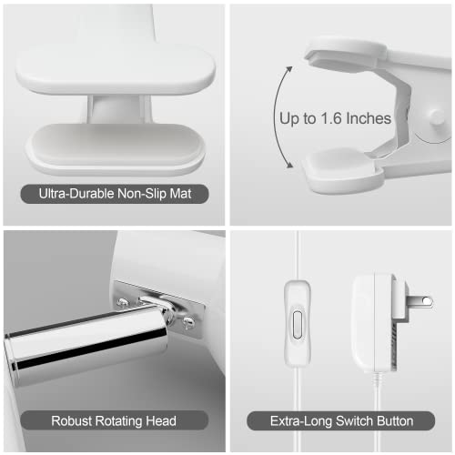 deeloop Clip On Light, 400LM Reading Lamp, Flexible Clamp Light, White | Compact clip light with powerful illumination and flexible positioning for reading, desks, beds, dorms, and small spaces - color: White