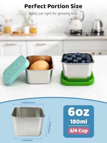 HTEVW 6 Pack Stainless Steel Snack Containers for Kids, 6 oz Food Container - color: color2