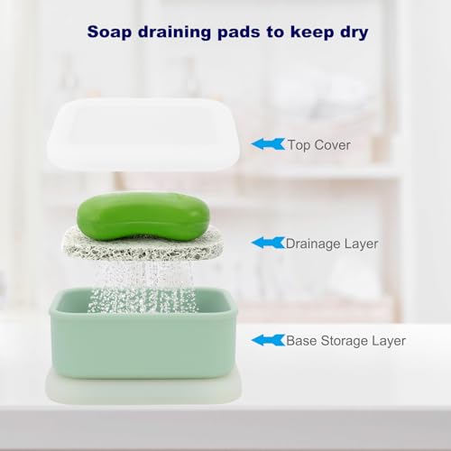 HAYSNA Travel Soap Case, Leak Proof Travel Soap Container, Silicone Soap Box with Drainage Layer, Shatterproof Soap Holder for Travel, Camping, Gym (Green, Regular) - color: Green, size: Regular