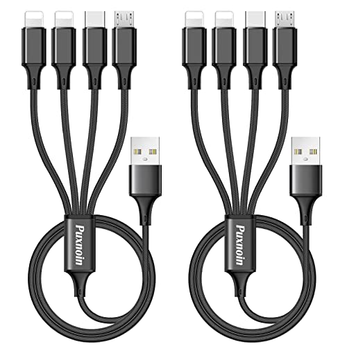 Multi Charging Cable, 2Pack 4FT 4 in 1 Charging Cable for Multiple Devices | Braided Universal Phone Charger Cord with Type-C, Micro USB, IP Port for iPhone16/15/14/Android Phones and More - color: Black