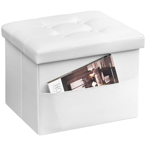 AmasSmile Ottoman with Storage,16" Folding Leather Foot Rest Chest,White - color: White 1 Pack, size: 16"*12"*12"with side pockets