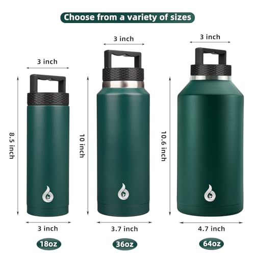 BJPKPK 36oz Insulated Water Bottle Stainless Steel Water Bottle with Handle - color: Army Green, style: 36oz