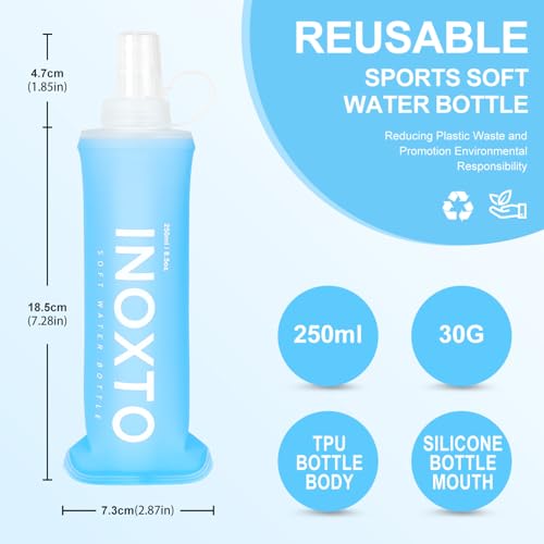 INOXTO Soft Flask,Collapsible Soft Water Bottles for Hydration Vests and Running Packs, Soft Flask Running Bottles for Hiking Cycling(250/500 ml) (2 PCS 250ML) - size: 2 PCS 250ML