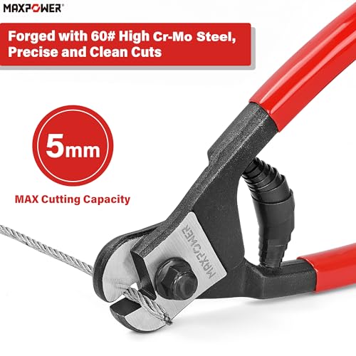 MAXPOWER Wire Cutter, 8-Inch Wire Rope Cutters for Steel Wire, Wire Seals, Aircraft Bicycle Cable, Cable Cutter Cuts Up to ¹³/₆₄"(5mm) (Pack of 2) - size: 8" (Pack of 2)