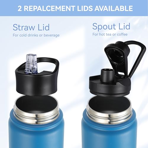 HASLE OUTFITTERS Insulated Water Bottle 22 oz Double Wall Stainless Steel Water Bottle Wide Mouth with Straw Lid & Spout Lid Keeps Cold or Hot(Blue Black Gradient,1) - color: Blue Black Gradient, size: 22 Ounces