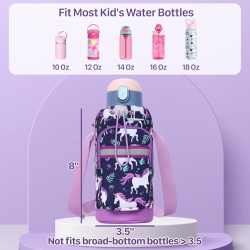 Water Bottle Holder for Kids - Water Bottle Carrier with Strap - color: 1-Purple Unicorn