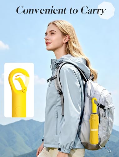Seniny Umbrellas for Rain with Ring Buckle - Travel Umbrella Compact for Backpack, Car, Walking, Automatic UV Umbrella for Sun Protection, Small Portable & Folding Umbrellas for Windproof, Women Kids - color: Yellow