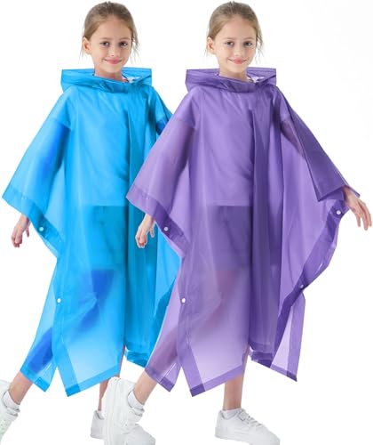 2 Pack Raincoats for Kids, Kids Rain Jacket Reusable Rain Ponchos for Boys and Girls - color: Blue&pueple