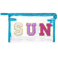 Y1tvei Clear SUN Makeup Bag - Preppy Purple SUN Chenille Varsity Letter Cosmetic Bag PVC Transparent Zipper Waterproof Beach Makeup Carry Pouch Portable Travel Toiletry Organizer for Women(Blue) - color: Purple SUN Blue