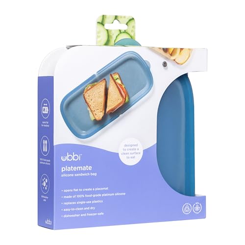 Ubbi Platemate Reusable Silicone Storage Bag, Juniper | Opens Flat as Placemat, Dishwasher & Freezer-Safe, Lunch Container, Leakproof Sandwich & Snack Bag, Easy to Clean, BPA-Free - color: Juniper Sandwich Bag