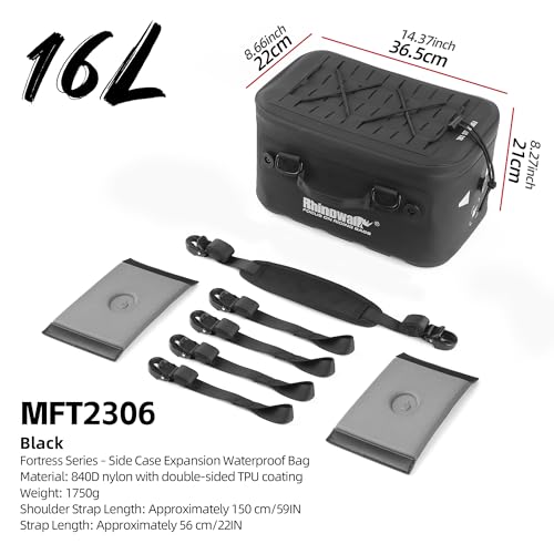 Rhinowalk 16L Waterproof Motorcycle Tail Bag – Dual Mount Rear Seat or Case Pack with MOLLE Panel, Thermal Lining, Camera Storage Dividers, Quick-Release Straps, Shoulder Carry Option (MFT2306) - style: 16l Tail Bag Mft2306