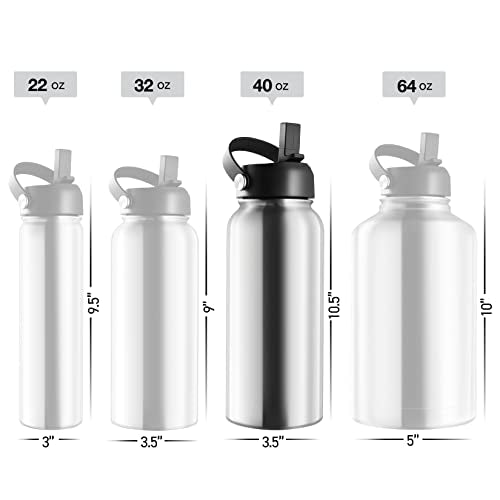 Stainless Steel Insulated Water Bottle and Travel Mug for Hot and Cold Beverages, Wide Mouth, Double Wall Insulated Hydration Sports Water Bottle for Hiking, Biking, Outdoor, 40 OZ BPA Free - color: Stainless Steel, size: 40 Ounces
