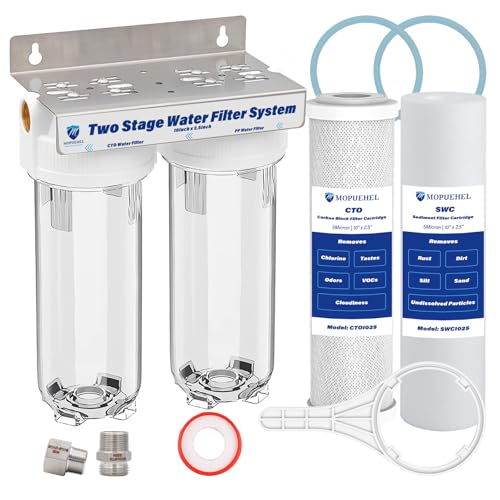 Dual Stage RV Water Filter System, Camper Water Filter, Inline Filtration for RVs, Boats, Motorhomes, Marine & Garden, with 304 SS Mounting Bracket & 3/4" GHT Garden Hose Fitting, Includes PP & CTO - size: 1025DWC_2