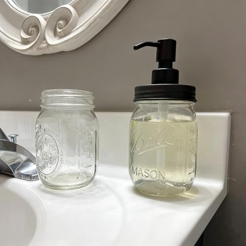 Amolliar Mason Jar Liquid Soap Dispenser Lid, Lotion Soap Pump, Black 2Pack | Rust Proof Stainless Steel Replacement Soap Pump 16OZ Jar, Farmhouse Bathroom Decor, Hand Dish Soap Pump for Bathroom Kitchen - color: Black, size: 2 Pack