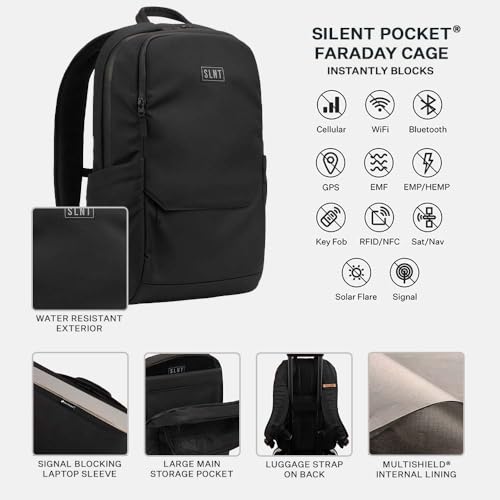 Silent Pocket SLNT Essential Backpack with Faraday Laptop Sleeve (18 Liter) | Water-Resistant 700D Fabric, RFID Pocket, Luggage Pass-Through, Sternum Strap, Fits up to 16 Inch Laptops - size: 18L