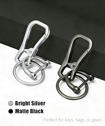 Metal Key Chain Carabiner Clip with Key Ring and D Ring | Heavy duty build, full accessory packs, quick release, multi purpose hook, belt loop holder, separate home and car fob sets - color: 2 Pcs Black+silver