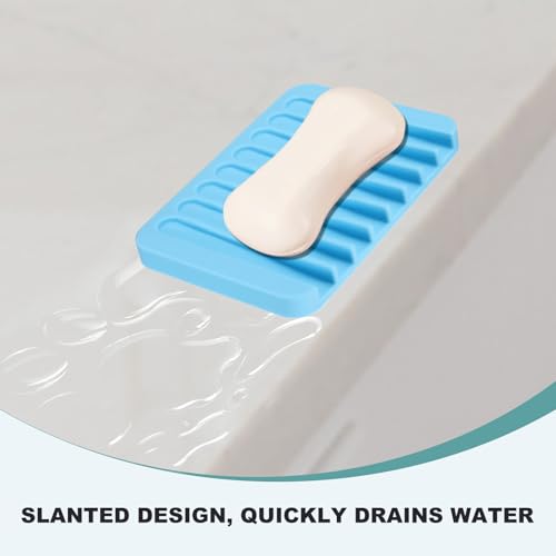 uxcell 2 Pcs Self Draining Silicone Soap Dish, Soap Tray with Drainage for Bathroom Shower Kitchen Sink, 4.5" x 3.1" x 0.4", Sky Blue - color: Sky Blue