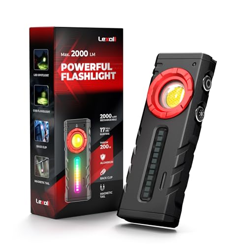 lexall E6 Rechargeable EDC Pocket Flashlight, 2000 Lumens, Magnetic Clip - color: Ruby Red