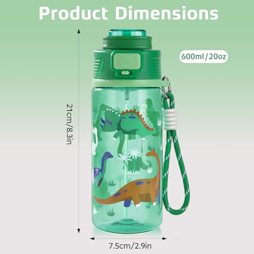 20 oz 2-In-1 Mist and Sip Water Bottle for Kids, Dinosaur - color: Dinosaur