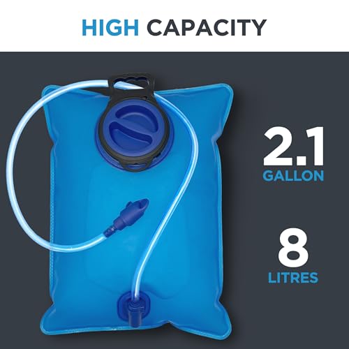 Extra Large 8L Water Bladder (2.1 Gallon) Heavy Duty Hydration Reservoir Bag, Easy-Fill Wide Mouth Opening, Leak-Proof Drinking Tube with Bite Valve Straw