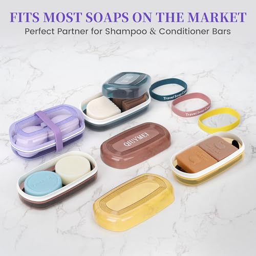 Shampoo Bar Holder and Soap Case, Leakproof Travel Container with Lid & Drain Tray, Includes Silicone Strap and Soap Bag, Compatible with Kitsch Solid Shampoo & Conditioner Bars(Grape Purple, Large) - color: Grape Purple Style A-large