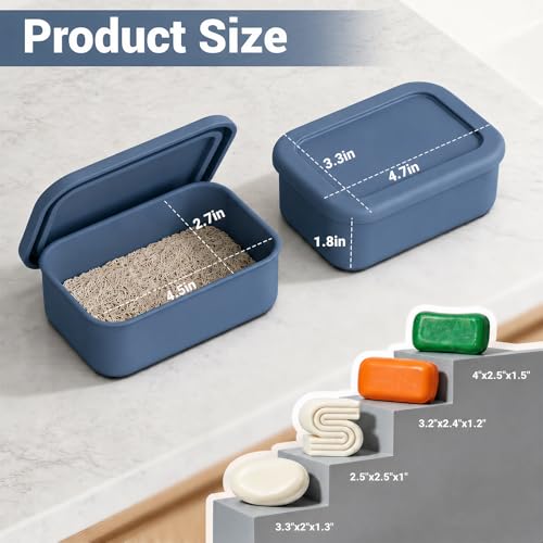 Leakproof Silicone Bar Soap Travel Container Case with Soap Saver Pad | Portable Soap Holder Dish for Shower Bathroom Sink Traveling, Shampoo and Conditioner Bar Holder Travel Essentials, Navy Blue - color: Navy Blue