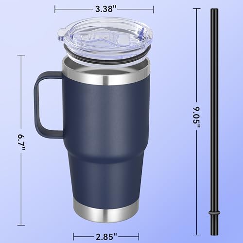 20 oz Stainless Steel Tumbler with Handle Bulk Metal Insulated Tumblers Travel Coffee Mug with Handle Double Wall Tumbler Cup with Lid and Straw, Navy 12 Pack - color: Navy, size: 12 Count (Pack of 1)