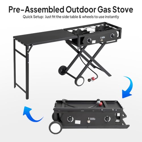 ROVSUN 2 Burner Outdoor Camping Stove with Side Table, Portable Propane Burner, Gas Cooker with Foldable Leg & CSA Regulator for Home Camp Paito Cooking Frying Canning - style: 2-Burner (foldable table)