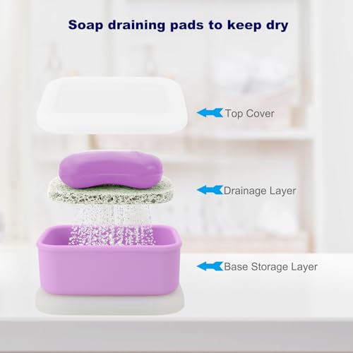 HAYSNA Travel Soap Case, Leak Proof Travel Soap Container, Silicone Soap Box with Drainage Layer, Shatterproof Soap Holder for Travel, Camping, Gym (Purple, Regular) - color: Purple, size: Regular
