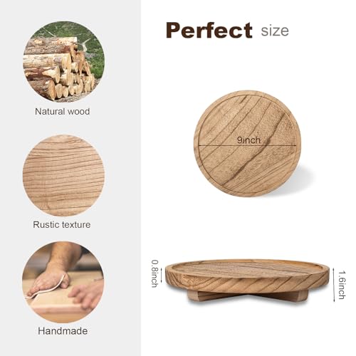 Round Decorative Tray Farmhouse Kitchen Decor Soap Dish, 9" Brown | Waterproof, Lightweight, Easy Clean, Wood Riser Pedestal Stand Accessories for Office Desk, Vanity, Counter, Sink - color: Brown, size: 9"