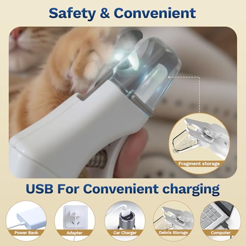 2-in-1 Dog & Cat Nail Clippers and Grinder with Catcher & 2 LED Lights - color: White