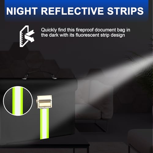 6500°F Fireproof Document Bag with Lock,Upgraded Fireproof/Waterproof Money Bag with Zipper/Reflective Strip,Storage Pouch for A4 Letter Size Document,Cash,Cell Phone,Passport - color: Deep Black, size: X Large Size
