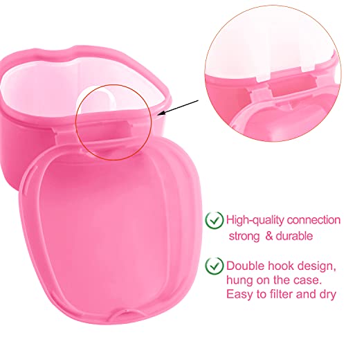 Keedolla Denture Cleaning Case Orthodontic Dental Retainer Container,Denture Holder Case Retainer Soaking Cups for Travel, Camping, Office - Pink - color: Pink